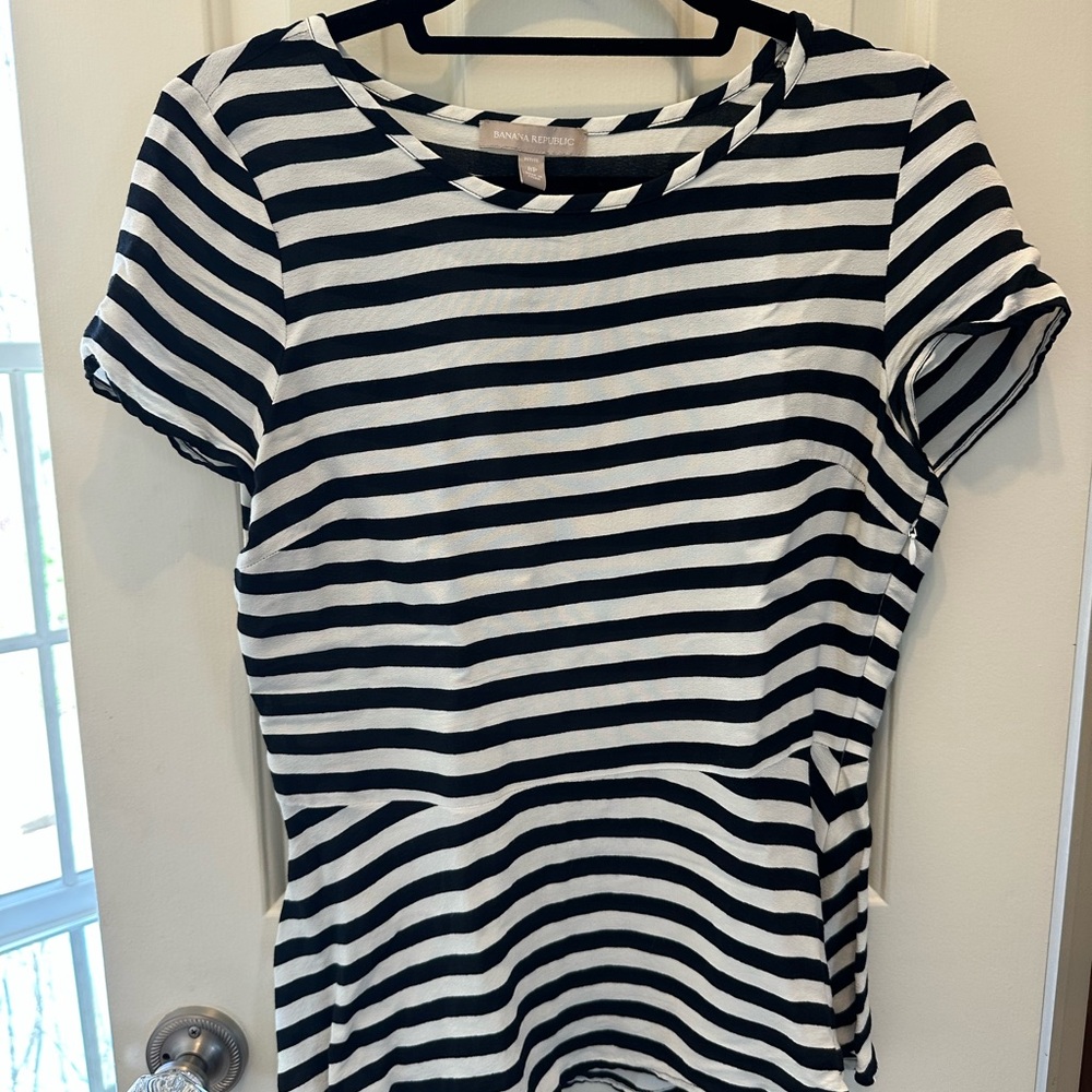 Black and White Striped peplum Top
